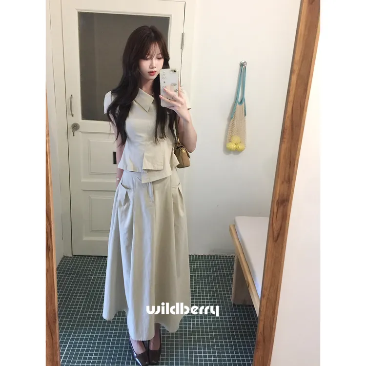 小野莓【巴黎往事】夏季韩系轻职风高智感显瘦上衣半裙套装BC913159