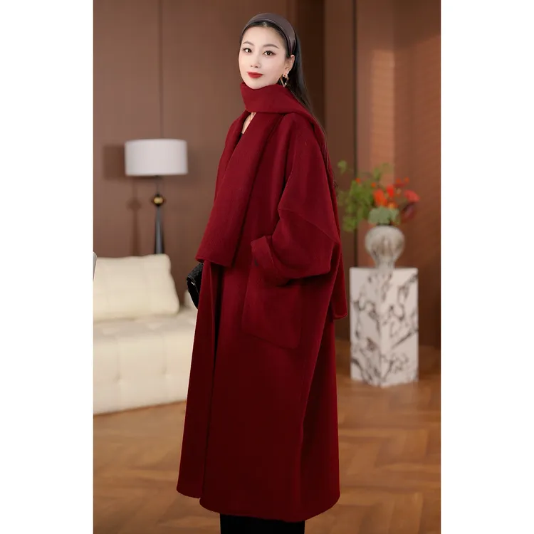 【送围巾羊绒大衣】斗篷版欧货高定羊毛大衣廓形宽松慵懒氛围感外套