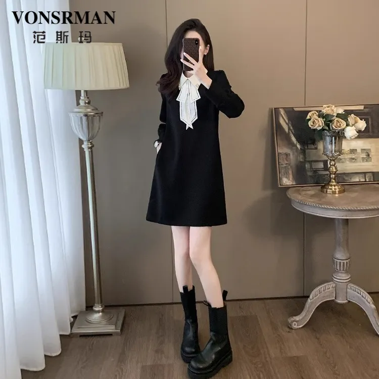 小香风黑色连衣裙女小个子高级感秋春季2025年会晚礼服气质小黑裙