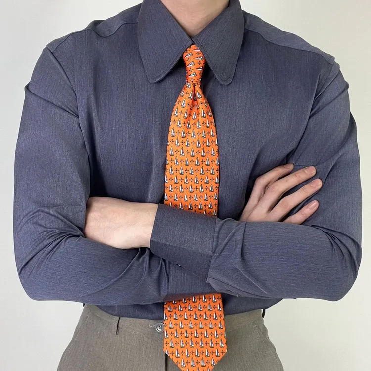 新款百搭牛仔蓝男士长袖衬衫伊顿领圆角领上衣竹纤维抗皱免烫暗扣