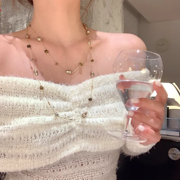 卡柒 铜合金项链 不规则长款串珠项链女轻奢小众高级感叠戴毛衣链