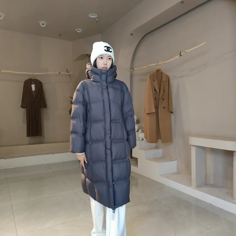 品牌撤柜90绒子安心白鸭绒云感泡芙大被子款长款连帽羽绒服AX
