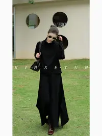 KINSE YUN『知识分子』软糯时尚高领上衣垂坠显瘦半身裙套装QD7166