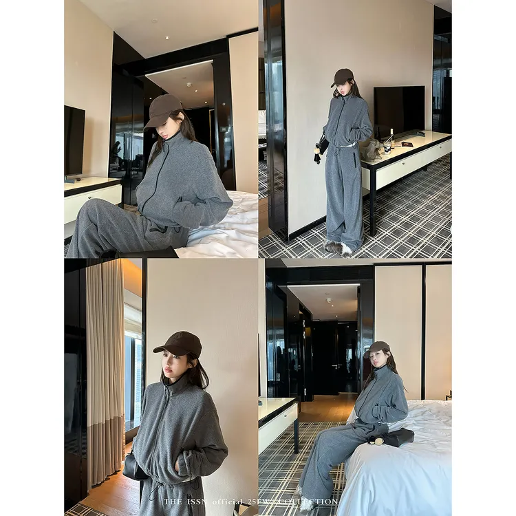 THEISSN宁司 格雷系摇粒绒立领外套女长裤套装 01709/01708/01710
