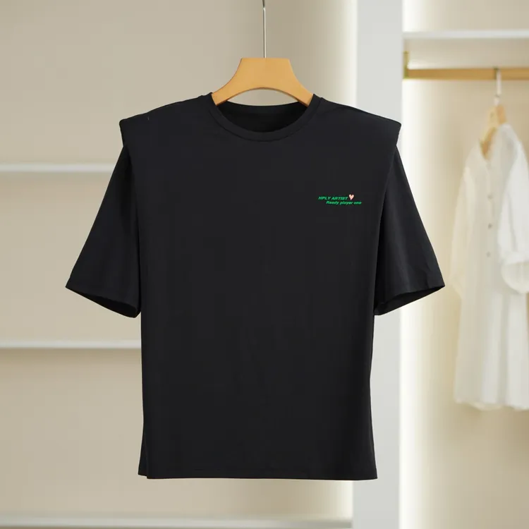 麦迪尚品【荷BL】K398垫肩夏季短袖T恤衫品牌折扣撤柜女装 D组