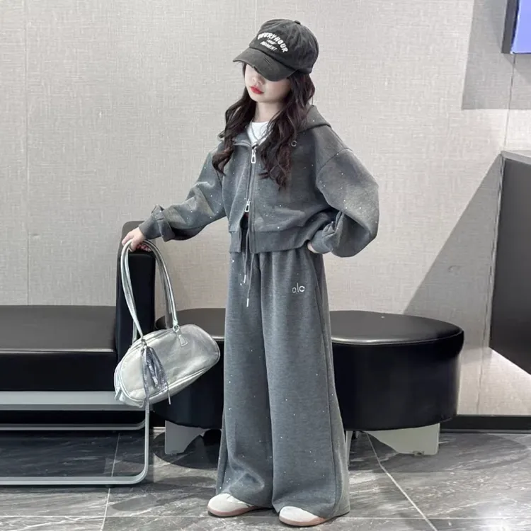 女童套装2025新款洋气时髦儿童春秋款卫衣阔腿裤两件套休闲运动装