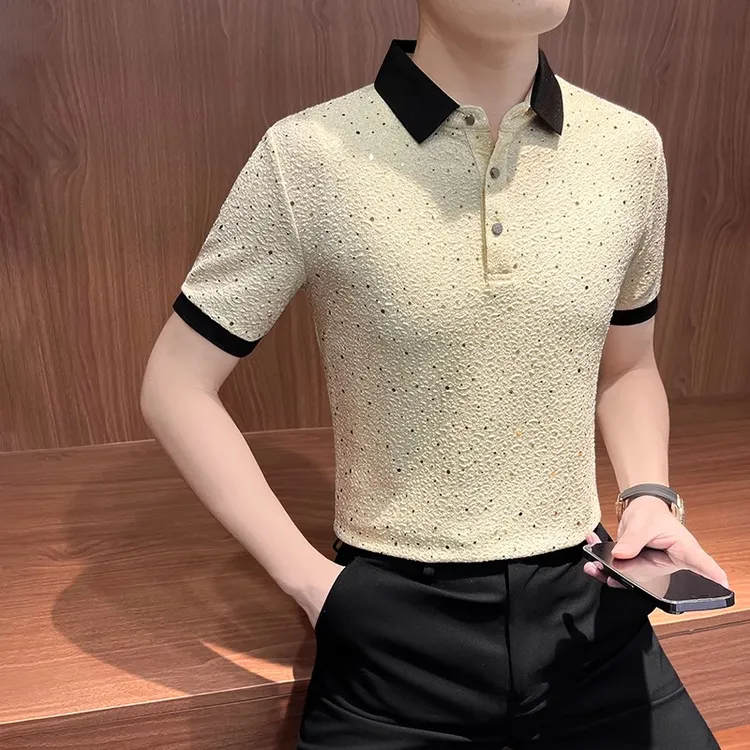 夏季新款男士满天星POLO衫短袖高端时尚潮流休闲百搭修身翻领T恤