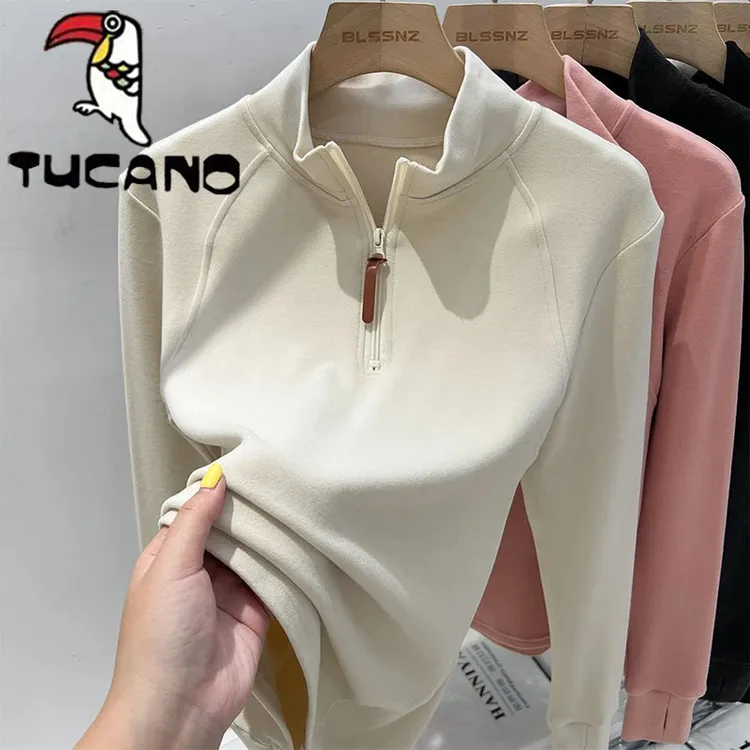 啄木鸟高端德绒半高领韩版半拉链长袖T恤内搭秋冬保暖慵懒上衣女