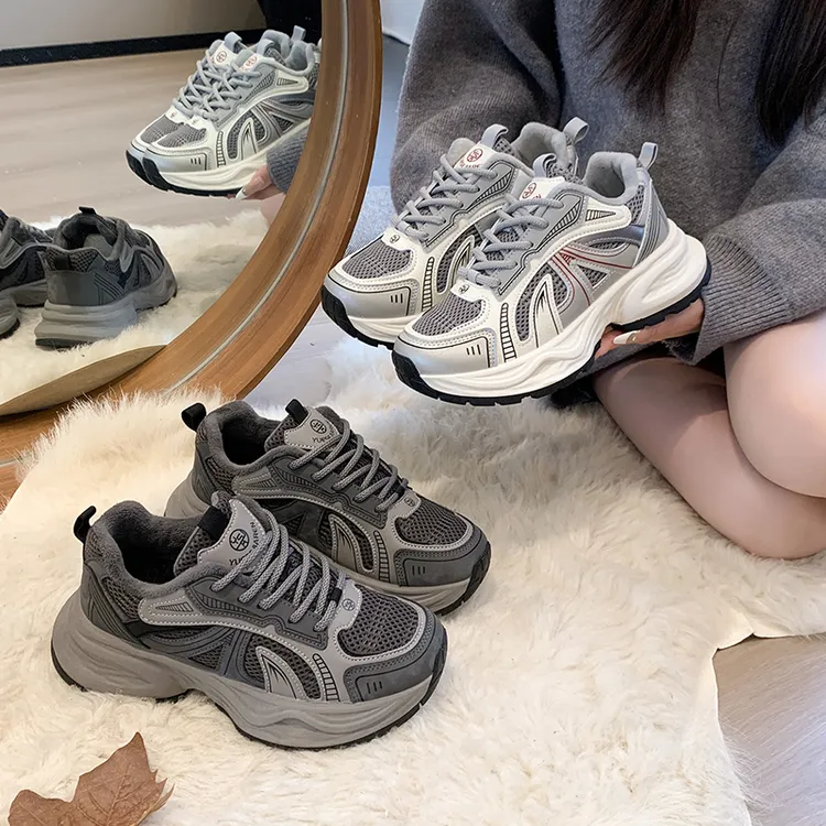 冬季休闲加绒百搭厚底老爹鞋2025时尚韩版网红鞋子女