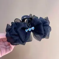 绢纱羽毛泡泡抓夹公主头发夹女后脑勺高级感鲨鱼夹新款头饰1315