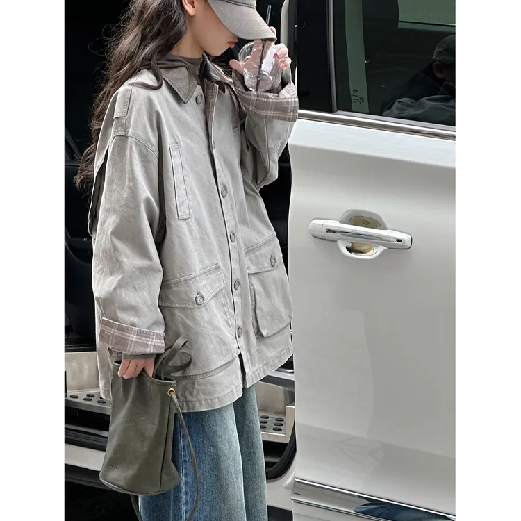 K29471孙小美做旧翻领女童工装外套2025新款秋装儿童夹克春秋上衣