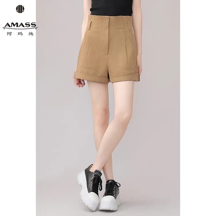AMASS/阿玛施夏季休闲时尚复古百搭棉质高腰显瘦翻边短裤 5100361