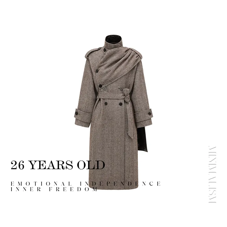 26YEARSOLD原创设计时尚高智可拆卸披肩长款宽松女毛呢大衣3666