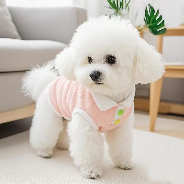 狗狗春夏季纯色爱心扣薄款冰丝背心宠物猫咪撞色翻领舒适空调服