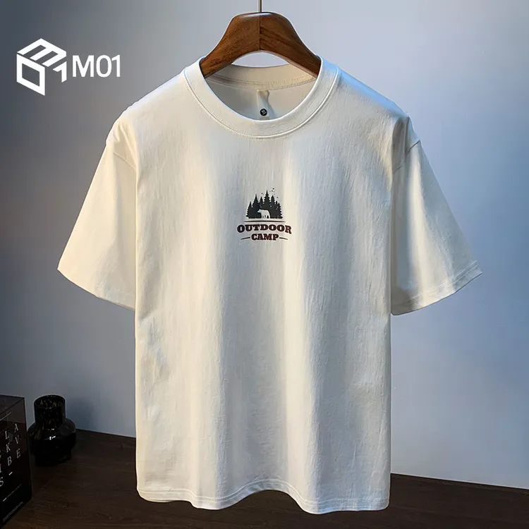 M01夏季全棉短袖T恤男高端印花休闲半截袖上衣高支双纱纯棉体恤衫