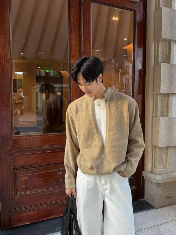 F.S 25A/W【新贵轻奢重磅针织假两件】春秋长袖立领休闲百搭毛衣