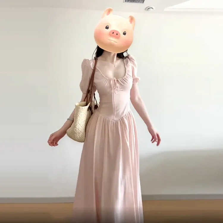 法式温柔风粉色连衣裙女夏季2025新款减龄绝美气质纯欲长裙小个子