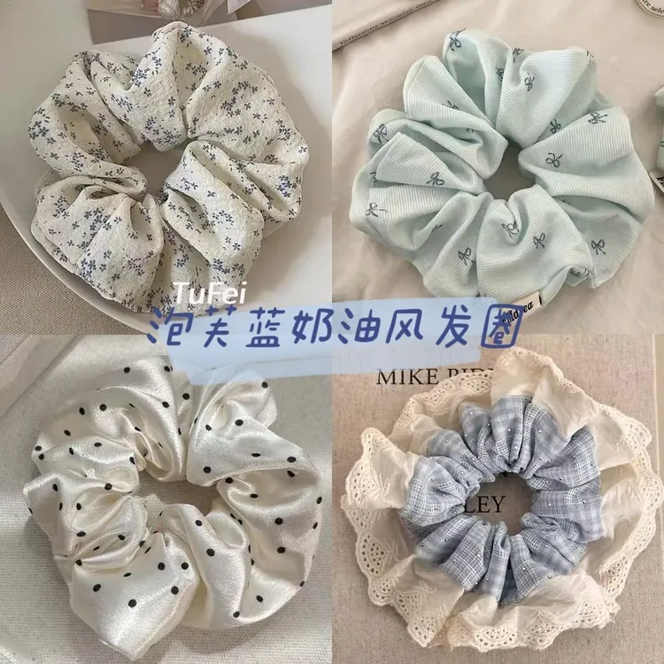 海盐芝士蓝温柔蝴蝶结大肠发圈日韩ins新款甜美仙女气质清新发绳