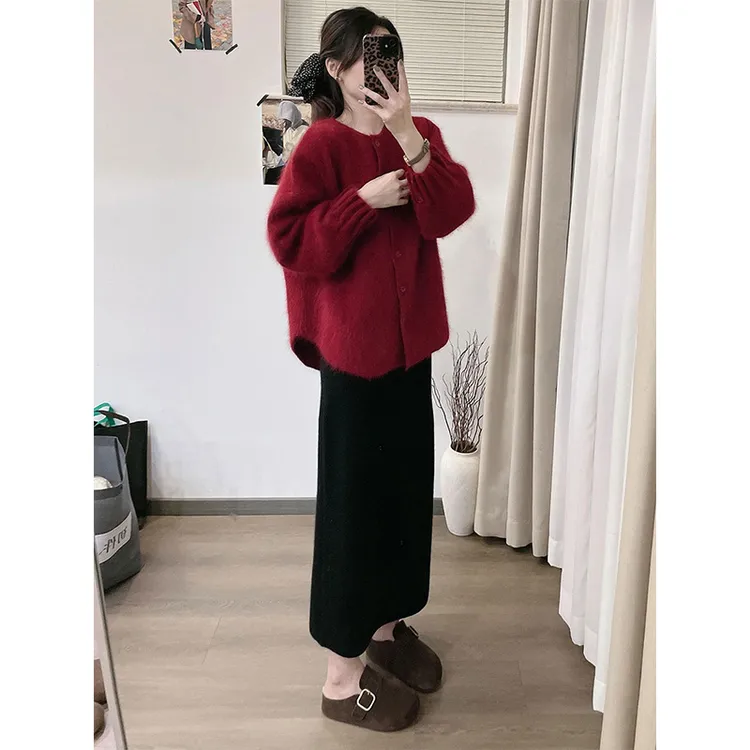 外穿内搭复古开衫毛衣超好看圣诞过年穿搭毛线衣软糯针织秋冬套装