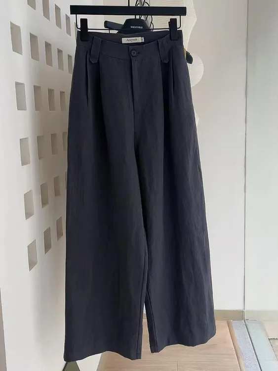 2025夏季新款 韩系高级感舒适显瘦薄款小众高腰宽松阔腿裤