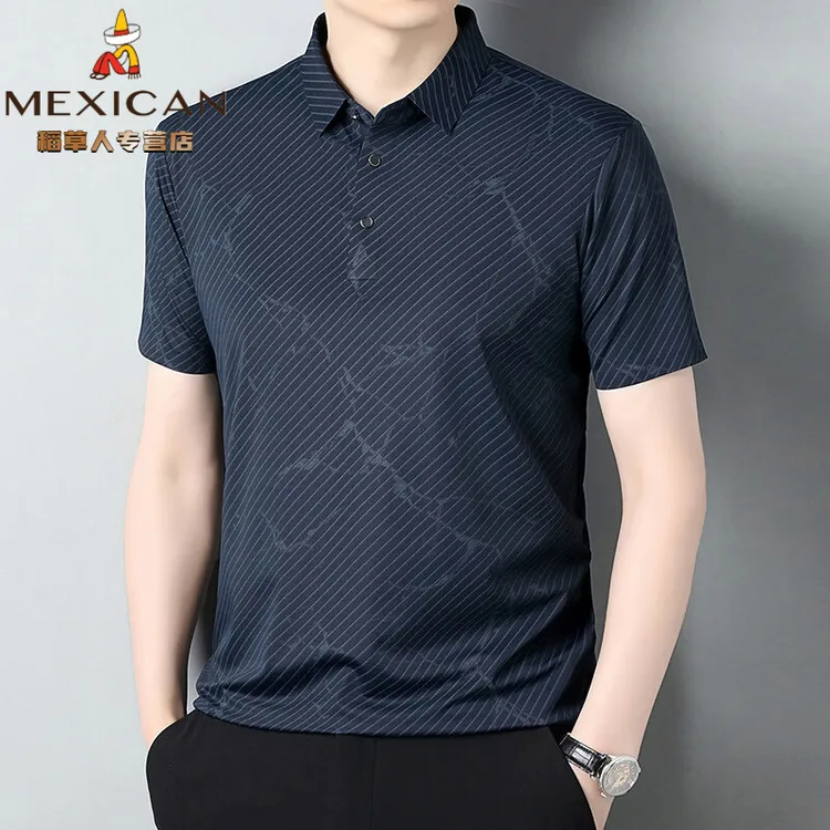 稻草人高品质休闲带领长袖男士翻领短袖POLO衫2025夏季新款硕鑫门