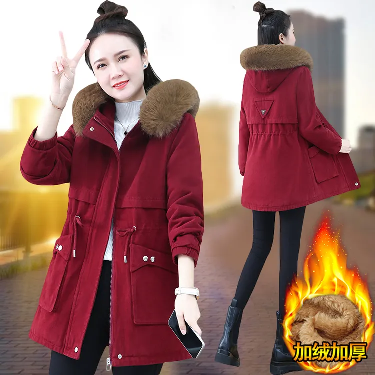 派克中长款棉服冬季2025新款女装宽松加绒棉衣羊羔绒棉袄加厚外套