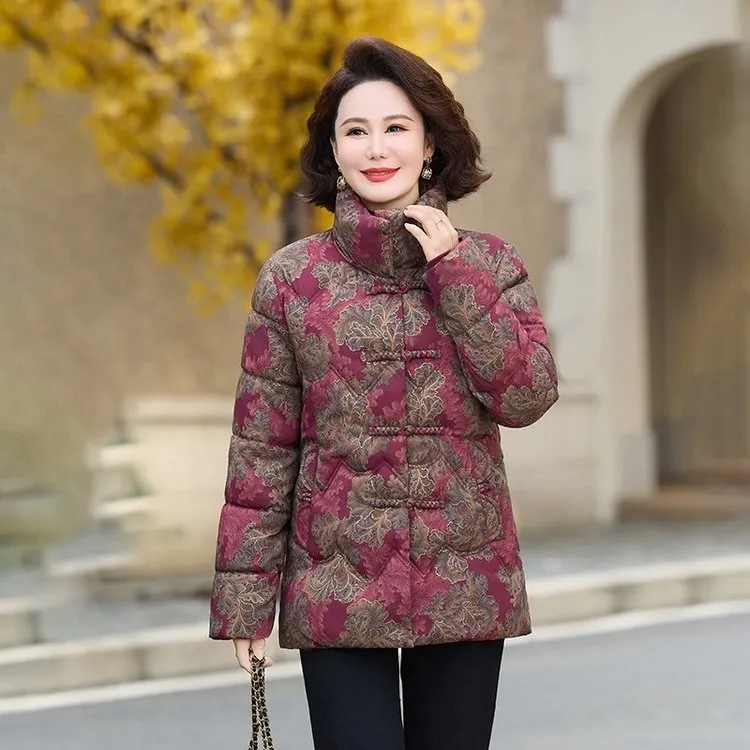 中老年妈妈冬季加绒加厚保暖棉服外套女立领棉袄奶奶冬装护脖棉衣