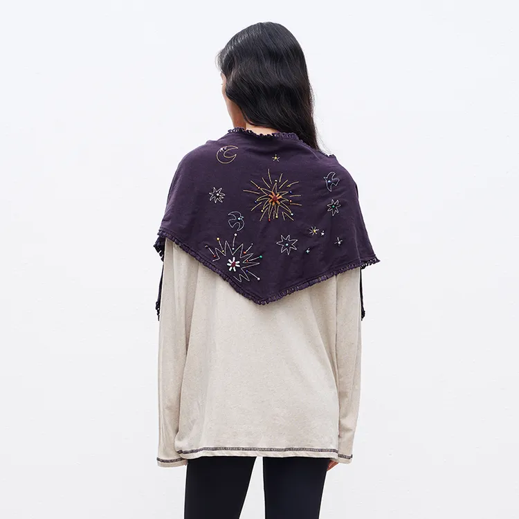 【口口专属】The enes boutique彩色趣味刺绣钉珠披肩三角巾