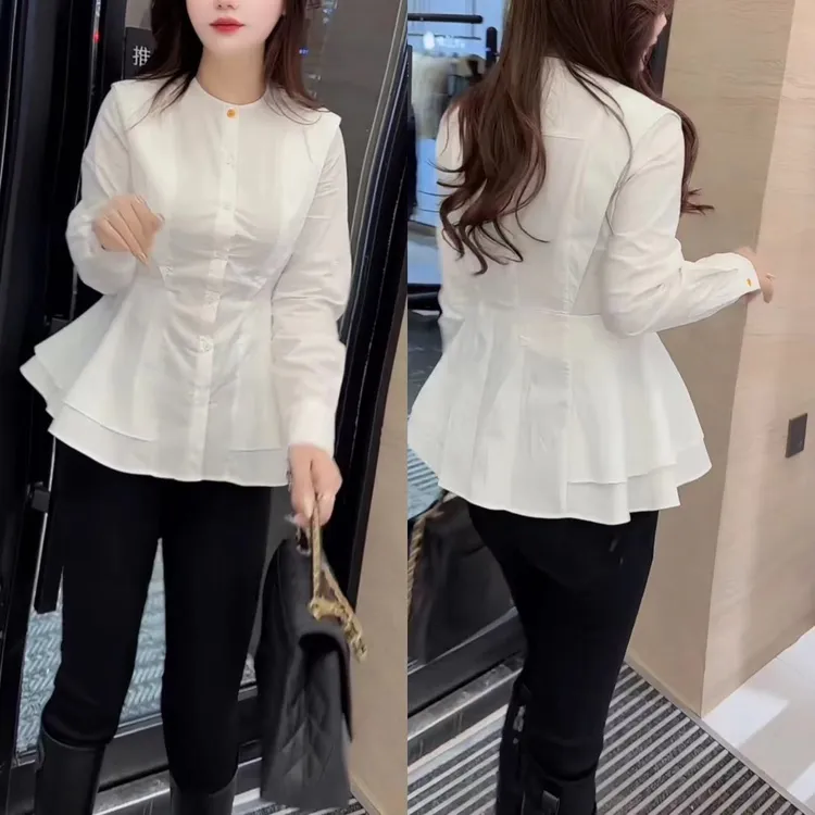 常规款休闲风长袖荷叶边衬衫宽松小众设计感系带