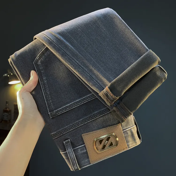 秋冬季厚款牛仔裤男士高端水洗修身弹力长裤高端休闲中腰小脚男裤