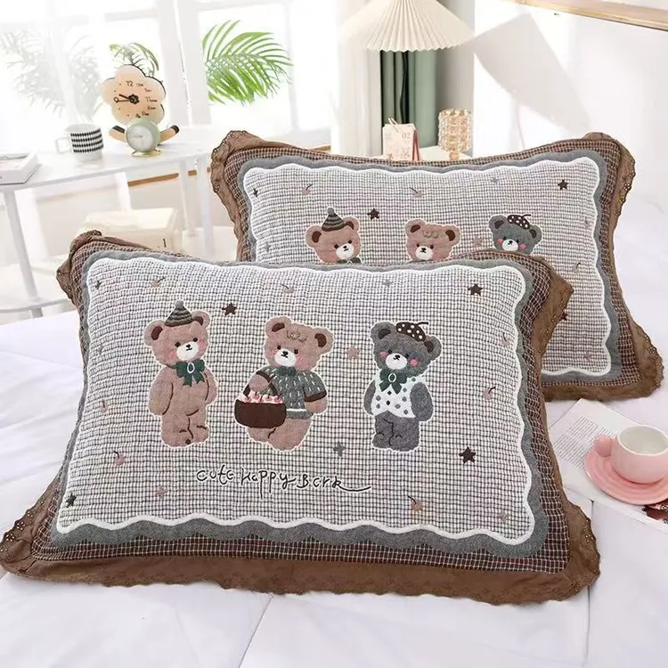 a类云朵泡芙纱布枕巾一对装纯棉花边柔软可爱时尚学生宿舍枕头巾