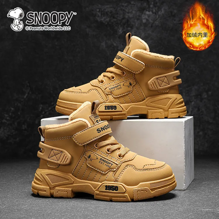 史努比童鞋2025年冬季新款加绒保暖儿童运动鞋轻便软底女童跑步鞋