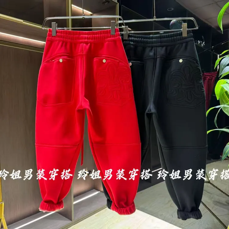 270立体剪裁加绒休闲裤男冬季时尚痞帅宽松百搭刺绣运动长裤子