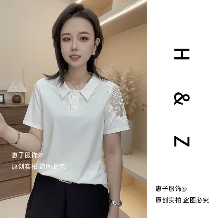 <惠子服饰>LLH夏季显瘦气质女士上衣镂空短袖T恤时尚百搭休闲