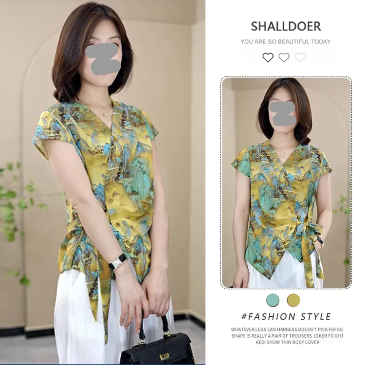 夏季新款山水画色气质复古款式舒适2025年夏季透气设计感上衣T恤