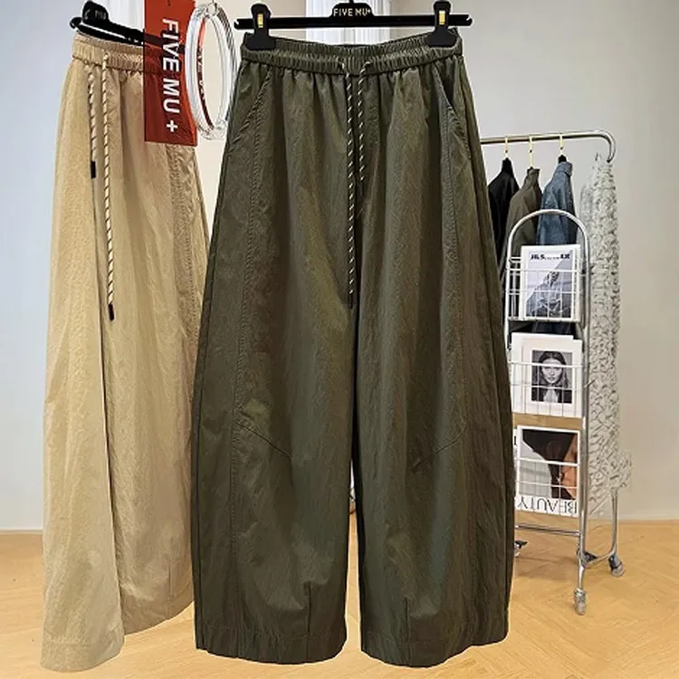 2025夏季新款韩版松紧腰设计感高腰显瘦九分工装休闲裤女小众百搭