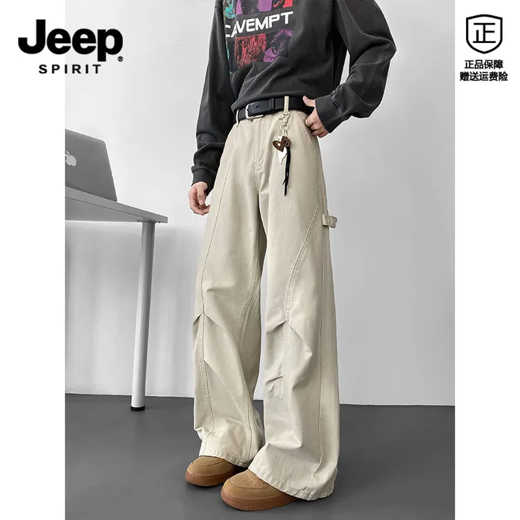 JEEPSPIRIT美式工装休闲裤男夏秋季高街潮牌百搭宽松褶皱直筒长裤