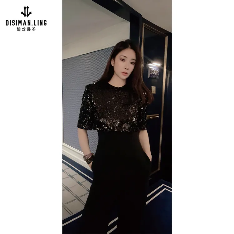 迪丝嫚苓黑色时尚连体裤气质轻奢休闲夏季显瘦百搭原创设计小众感