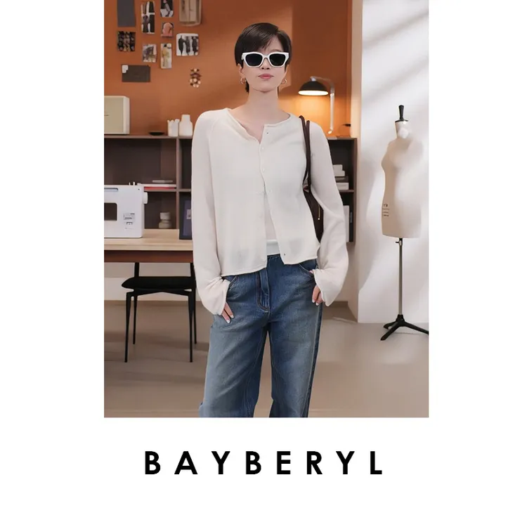 BAYBERYL老贝星云*亮片丝羊绒圆领秋排扣针织开衫ZZS5G0301-8/9