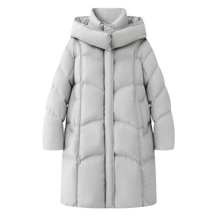 艾家新款女中长款长款连帽米灰减龄冬季女士情侣女款时尚4114外套