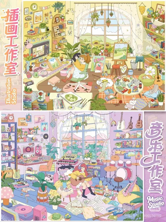艺蓝115.0居家系列音乐工作室造景贴纸3D立体场景微缩DIY拼贴手帐
