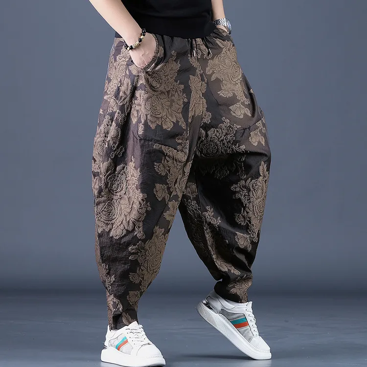 潮牌暗黑系宽松小脚哈伦裤男秋季灯笼裤金色潮流刺绣休闲飞鼠裤潮