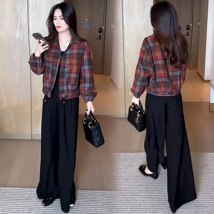 时尚格子短外套女2025秋季新款洋气显瘦小个子休闲百搭气质上衣潮