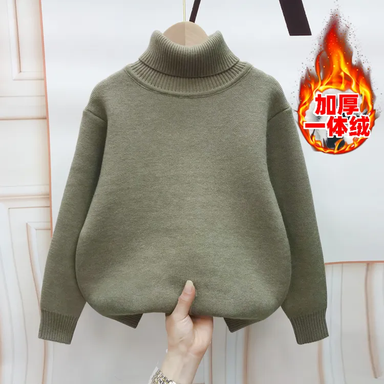 一体绒加厚男女同款童装高领打底衫儿童毛衣冬季新款加厚保暖针织