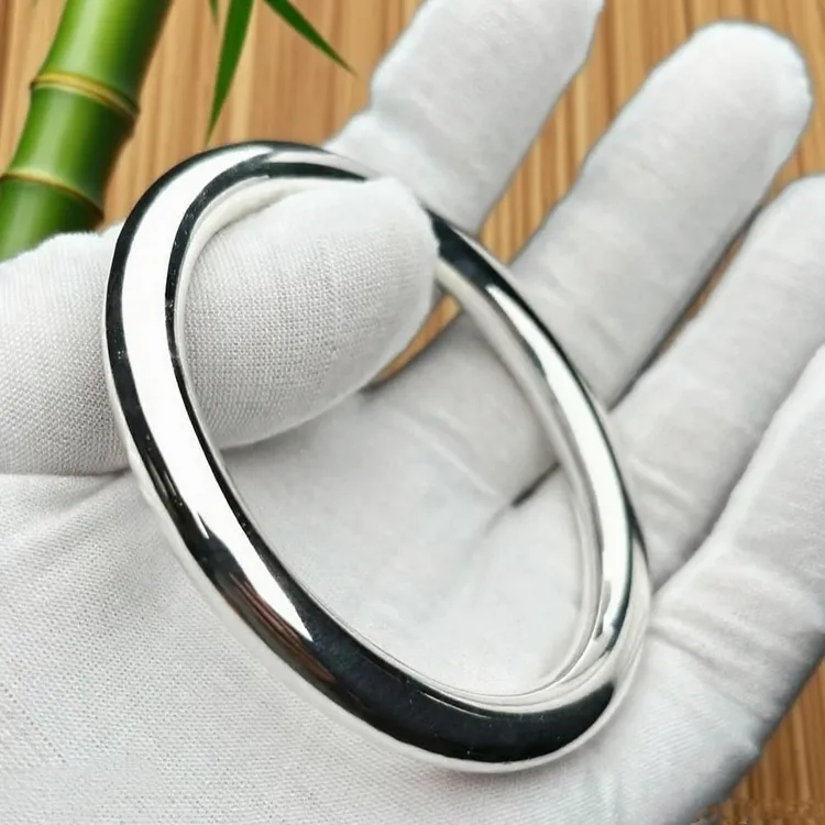 足银银制品 手工款典雅百搭纯银999光面素圈银镯子送女友礼物手镯