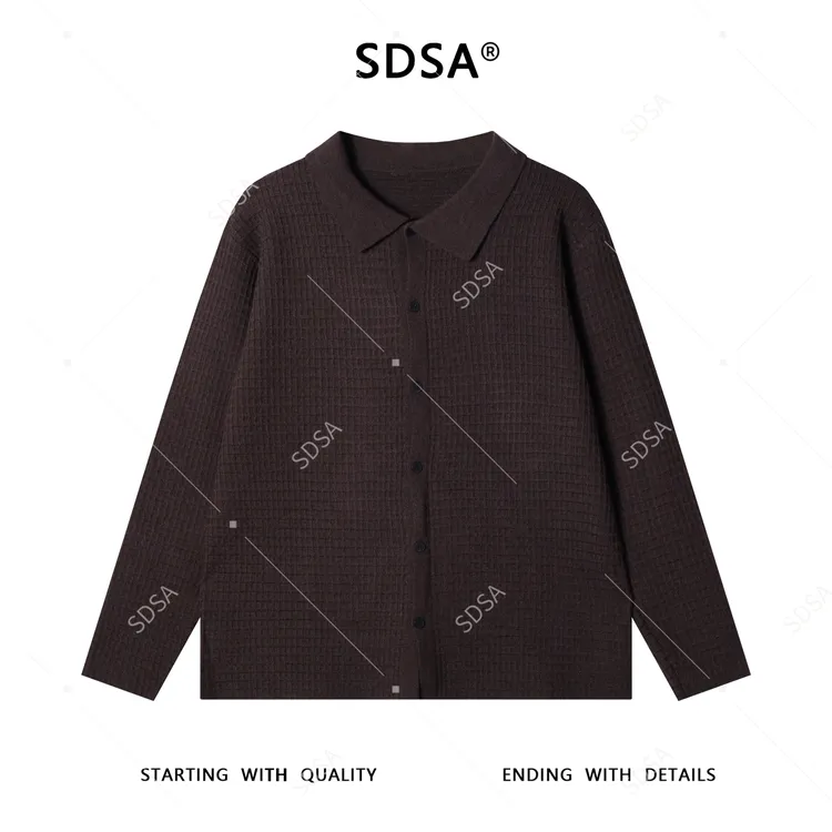 SDSA男士秋冬新款痞帅男装复古格子纽扣翻领开衫针织衫时尚毛衣