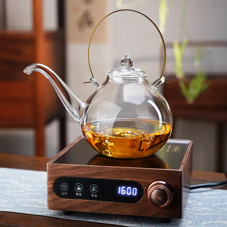 可明火家用泡茶煮茶壶高硼硅加厚玻璃铜把提梁壶围炉养生煮茶壶