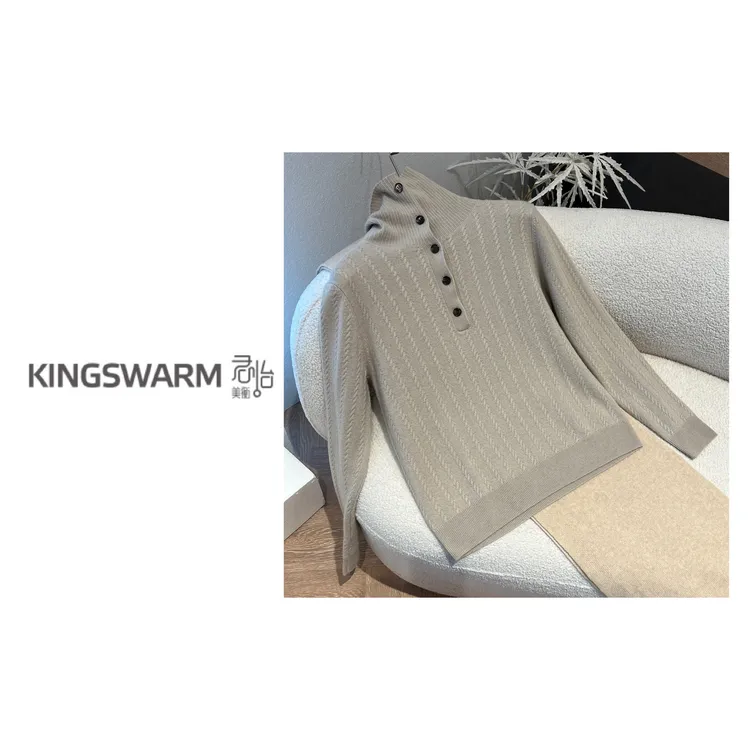 君怡【女士新款高翻帶扣绞花长袖】100山羊絨