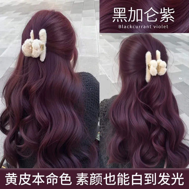 免漂黑加仑紫色染发剂泡泡植物纯自己在家染可盖白发2025流行色女