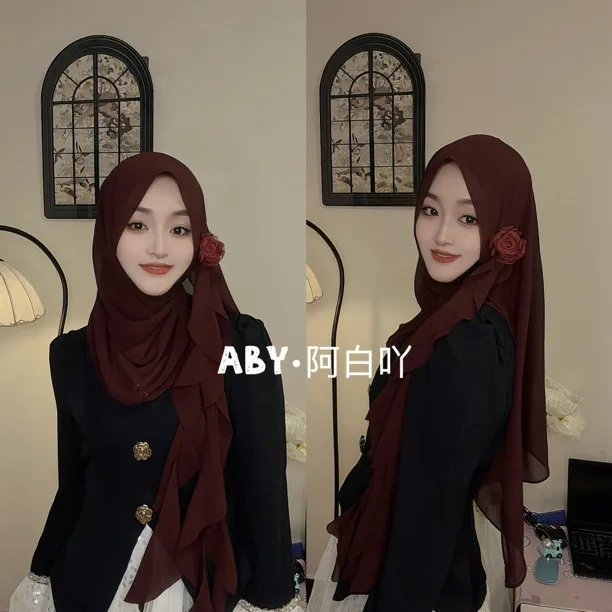 MY77新品飘带玫瑰设计款绕巾